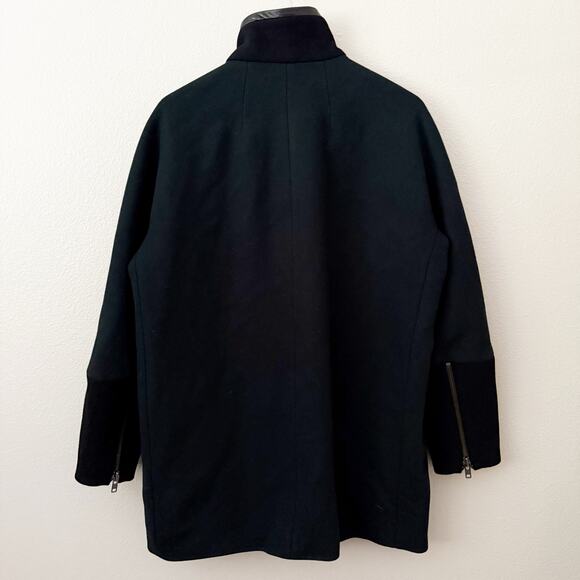 MADEWELL | Green Black City Grid Cocoon Coat Faux Leather Trim Wool Zip | 12 - Picture 3 of 9